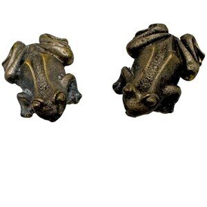 Vtg Metal Frog Figurines Set Of 2 Miniature 1/2 Inch